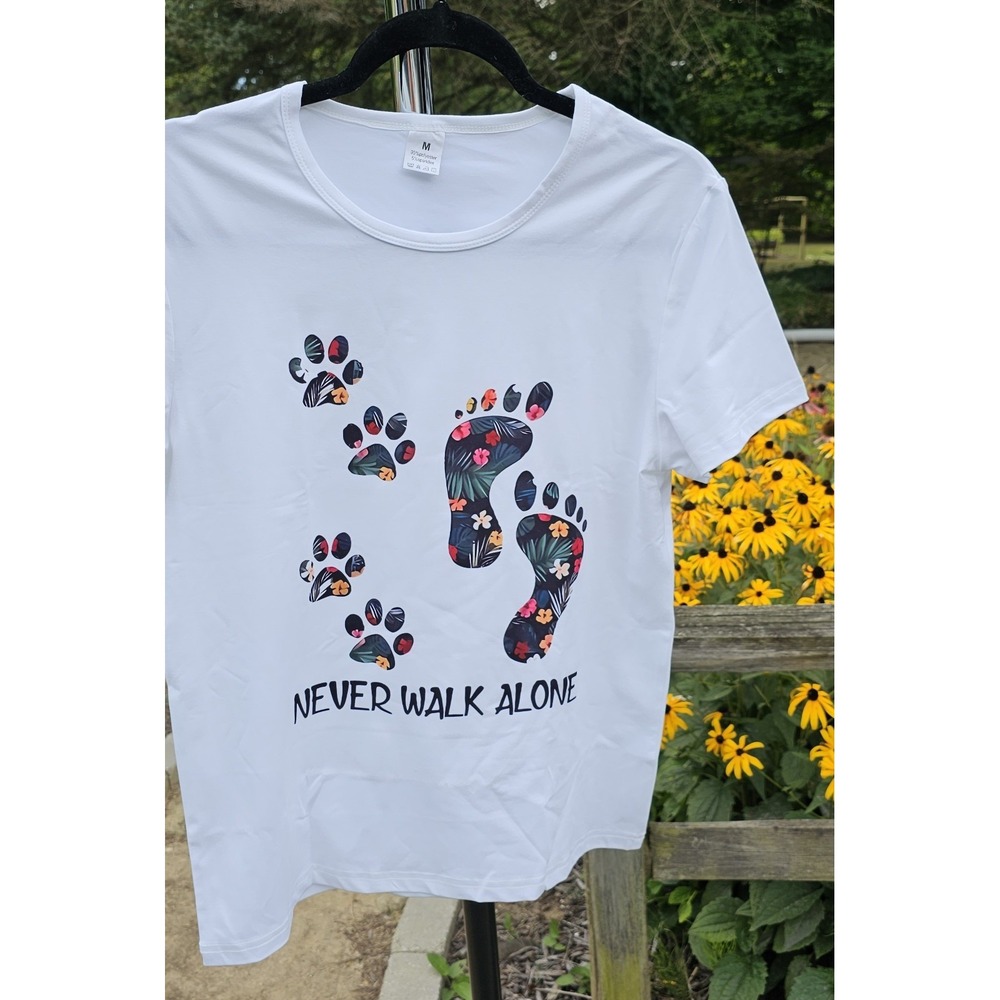 Never Walk Alone Paw Dog Flower Shirt Dog Friends Dog Lover - Gift for Dog Lo... - Picture 2 of 9